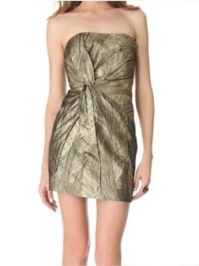 NWT Haute Hippie Gold Metallic Twist Front Strapless Mini Cocktail Dress S